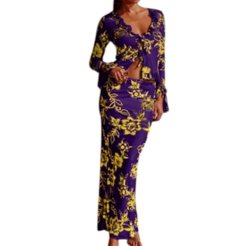 Runway the Label ZAIDA Violet Maxi Skirt & Long Sleeve Top NWT Size XS